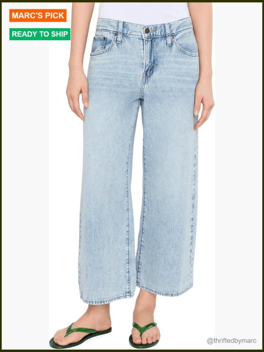 Mid Rise Wide Leg Ankle Jeans, 27" Inseam, Lightweight Cotton Denim
